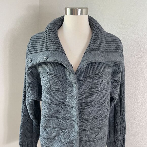 NEW $129 Talbots Womens XL Gray Cable Knit Jacket Cardigan Snap Button Up - Picture 7 of 14